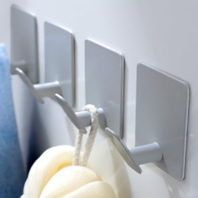 DELITON Adhesive Towel Hooks on Wall: Robe Hooks for Hanging Clothes Hats Stick on Bathroom/Kitchen SUS 304 Stainless Steel Silver - Image 1