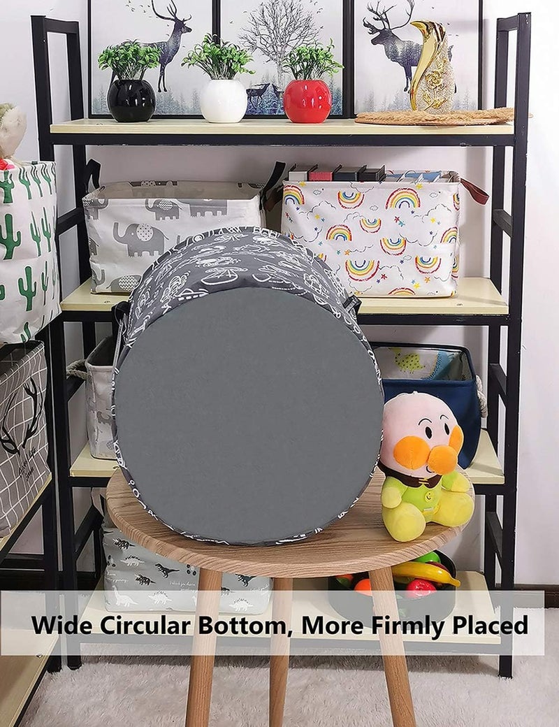 QUEENLALA Large Storage Basket,Laundry Hamper/Bathroom/Home Decor/Collapsible Round Storage Bin,Boys and Girls Hamper/Boxes/Clothing(Round-Grey space exploration) - Image 4