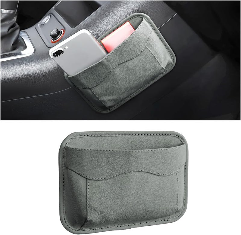 Osilly Car Seat Side Pocket Organizer, PU Leather Pen Phone Sunglasses Holder Tray Pouch Seat Gap Filler, Mini Storage Bag Car Interior Accessories for Auto Seat Door Window Console (Gray) - Image 1