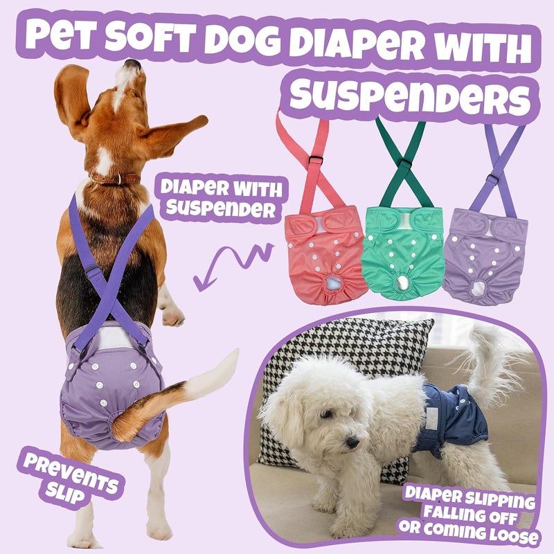 Pet Soft 3 Pack Reusable Dog Diapers Female with Adjustable Suspenders, Dog Diapers Female for Doggy, Escape-Proof Doggie Diapers for Pets in Heat, Incontience, Training (Pinkycolor, XS) - Image 4