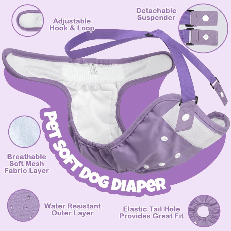 Pet Soft 3 Pack Reusable Dog Diapers Female with Adjustable Suspenders, Dog Diapers Female for Doggy, Escape-Proof Doggie Diapers for Pets in Heat, Incontience, Training (Pinkycolor, XS) - Image 2
