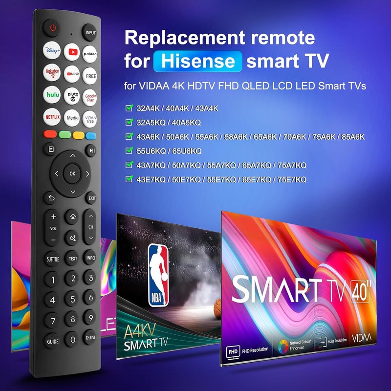 جهاز تحكم عالمي لأجهزة تلفزيون هيسنس الذكية (Hisense Smart TVs)، موديل EN2Q36H، يناسب جميع أجهزة تلفزيون هيسنس 4K وFHD وQLED وLCD وLED الذكية. - Image 3