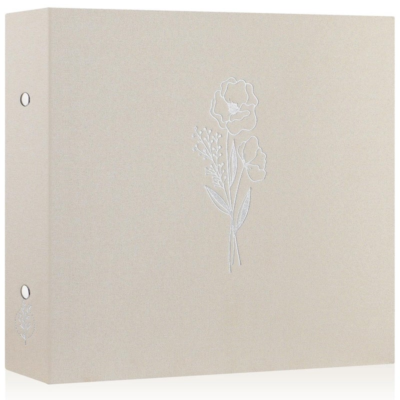 Lanpn ألبوم صور لابن 12x12 بوصة غلاف كتان أرشيفي خالي من الحمض حافظة 3 حلقات كتاب صور 12 x 12 مع 30 غلاف بلاستيكي 60 صفحة بيج