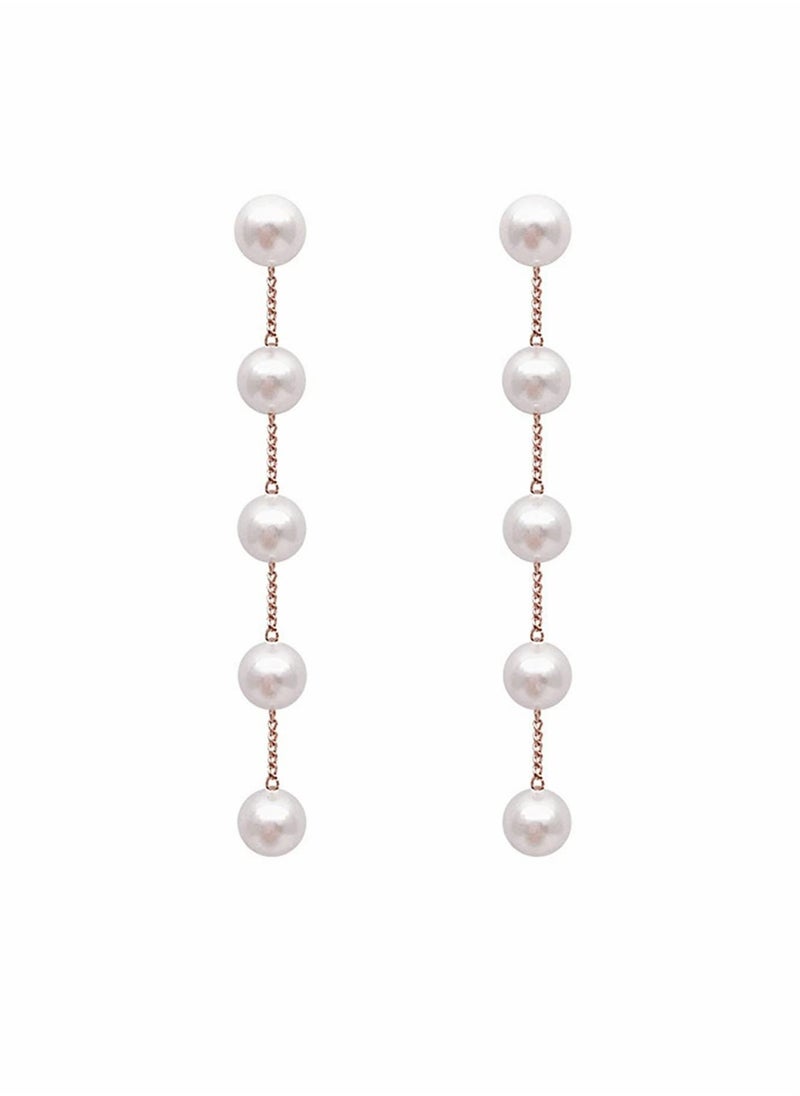 Generic Boho Pearl Drop Dangle Earring Gold Long Tassel Pearl Earrings Tiny Pearl Chain Earrings Vintage Earrings Jewelry for Women and Girls (Gold)  - Image 4