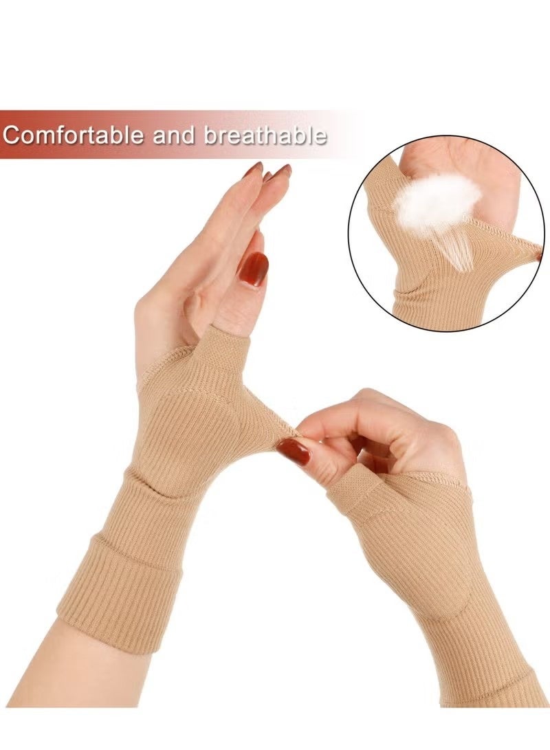 Hand Wrist Support Brace Thumb Injury Pads, Compression Gloves for Sports, Wrist Support Brace Fingerless Glove for Pain Relief (Size: S, Colour: Beige) - Image 2