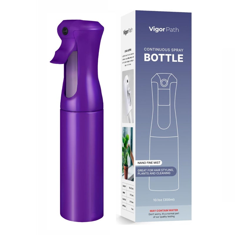 VIGOR PATH Continuous Spray Bottle for Hair â€“ Fine Mist Mister for Hairstyling, Cleaning, Plants, Pets, Barbers, Salons, and Essential Oil Applications (300ml/10.1 oz) Dark Purple - Image 1