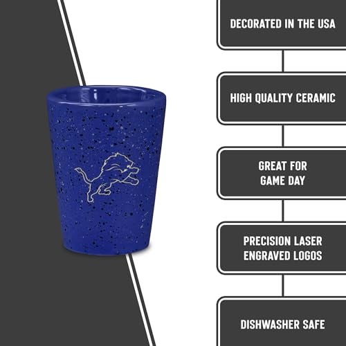 Rico Industries NFL Football Detroit Lions 2oz Ceramic Shot Glass for Fans, Laser Engraved In Team Color Single Shot Glass - Image 5