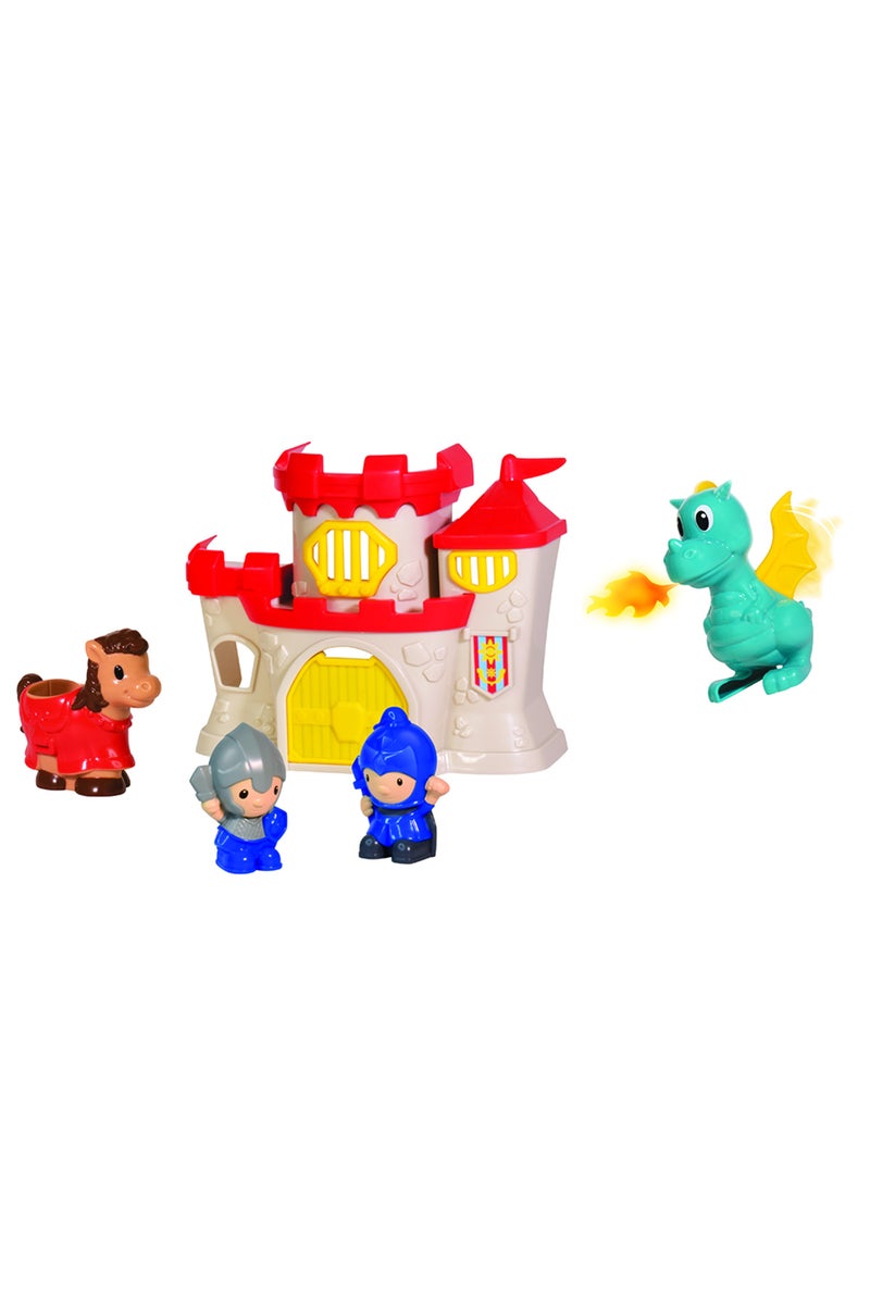 Little Learners قلعة الفرسان الصغيرة - حصان نبيل قابل للركوب، بوابة تفتح وتغلق، ملحقات متضمنة، 12 شهرًا وما فوق - Image 1