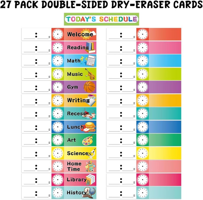 Fancy Land Daily Schedule Pocket Chart Educational Pocket Chart for Classroom Office Home Teachers Preschool Activity Supplies 15 Pockets 27 Double-Sided Reusable Dry-Eraser Card 13 x 37 Inches - Image 3
