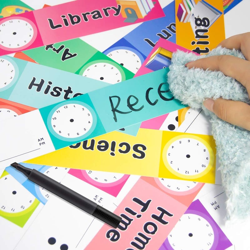 Fancy Land Daily Schedule Pocket Chart Educational Pocket Chart for Classroom Office Home Teachers Preschool Activity Supplies 15 Pockets 27 Double-Sided Reusable Dry-Eraser Card 13 x 37 Inches - Image 4