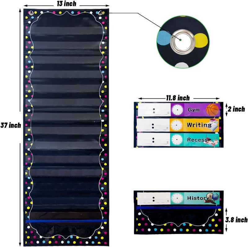 Fancy Land Daily Schedule Pocket Chart Educational Pocket Chart for Classroom Office Home Teachers Preschool Activity Supplies 15 Pockets 27 Double-Sided Reusable Dry-Eraser Card 13 x 37 Inches - Image 2
