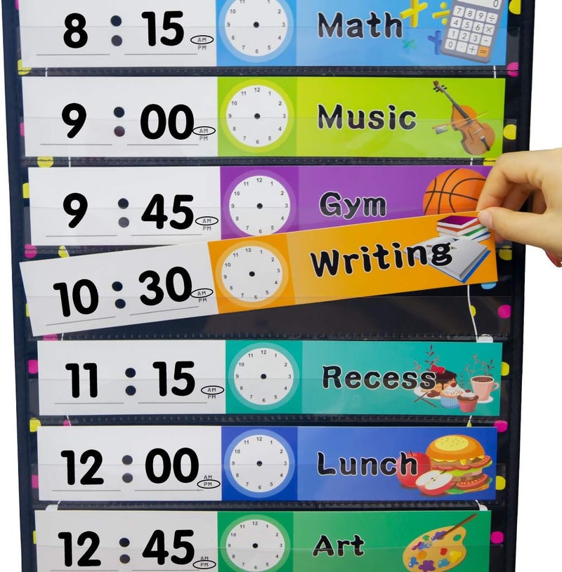 Fancy Land Daily Schedule Pocket Chart Educational Pocket Chart for Classroom Office Home Teachers Preschool Activity Supplies 15 Pockets 27 Double-Sided Reusable Dry-Eraser Card 13 x 37 Inches - Image 5