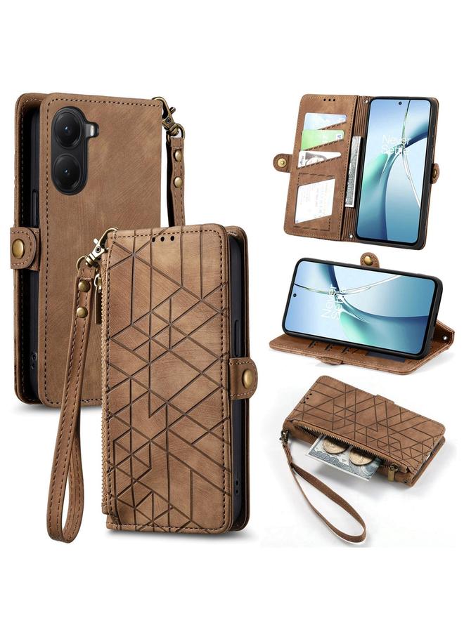 The Bros Case For Xiaomi Poco X7 Pro Geometric Zipper Wallet Side Buckle Leather Phone Case