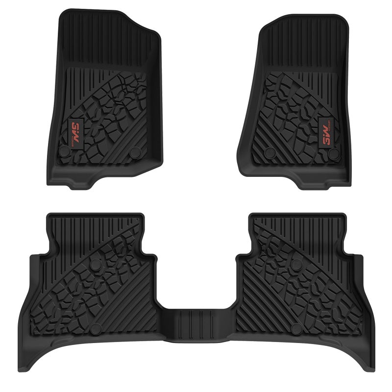 3W Floor Mats Fit for Jeep Wrangler 4XE 2021-2024 2025 Hybrid 4 Door (Non JL or JK), Black All-Weather TPE Floor Liner for 1st and 2nd Row Full Set Car Mats, Red Logo - Image 1