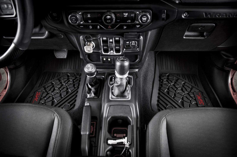 3W Floor Mats Fit for Jeep Wrangler 4XE 2021-2024 2025 Hybrid 4 Door (Non JL or JK), Black All-Weather TPE Floor Liner for 1st and 2nd Row Full Set Car Mats, Red Logo - Image 3