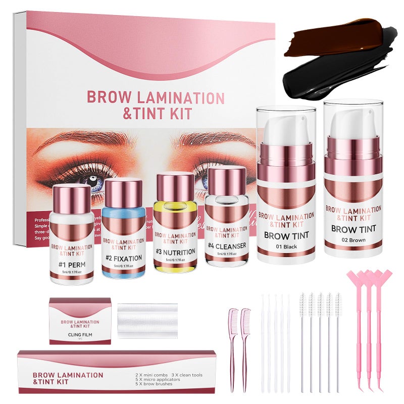 Novobey Brow Lamination Kit, 2 In 1 Eyebrow Lamination Kit with Black & Brown Color for Thicker Fuller Brows, Professional DIY Eyebrow Perming Kit Use at Salon Home, Lasts for 6 Weeks - Image 1