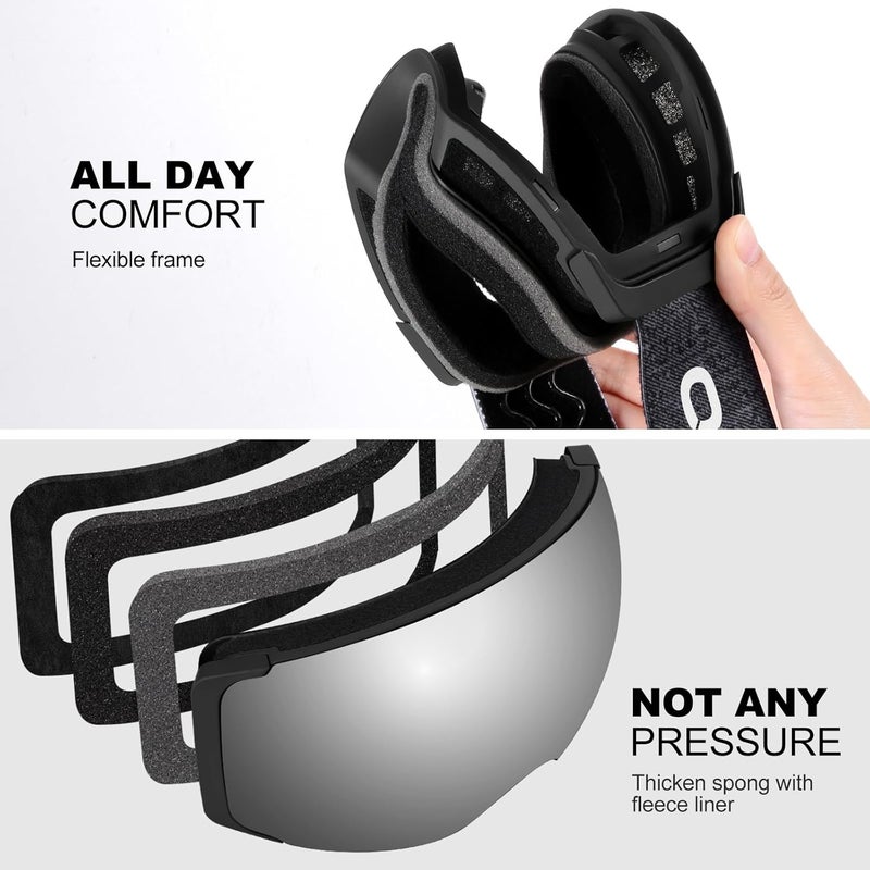 Odoland Magnetic Interchangeable Ski Goggles with 2 Lens, Large Spherical Frameless Snow Snowboard Goggles for Men Women - Image 5