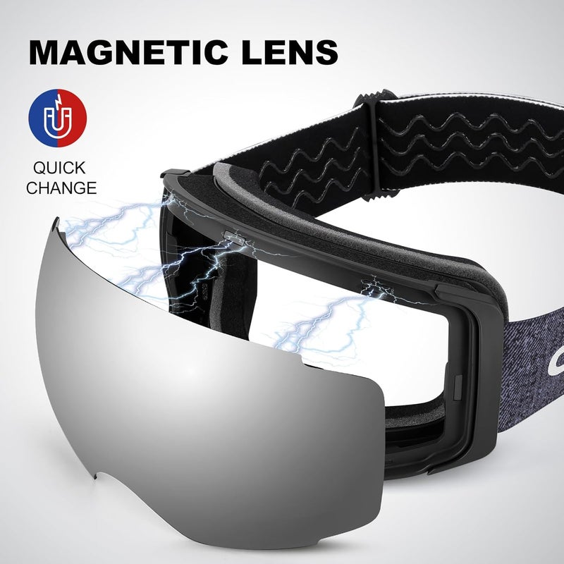 Odoland Magnetic Interchangeable Ski Goggles with 2 Lens, Large Spherical Frameless Snow Snowboard Goggles for Men Women - Image 3