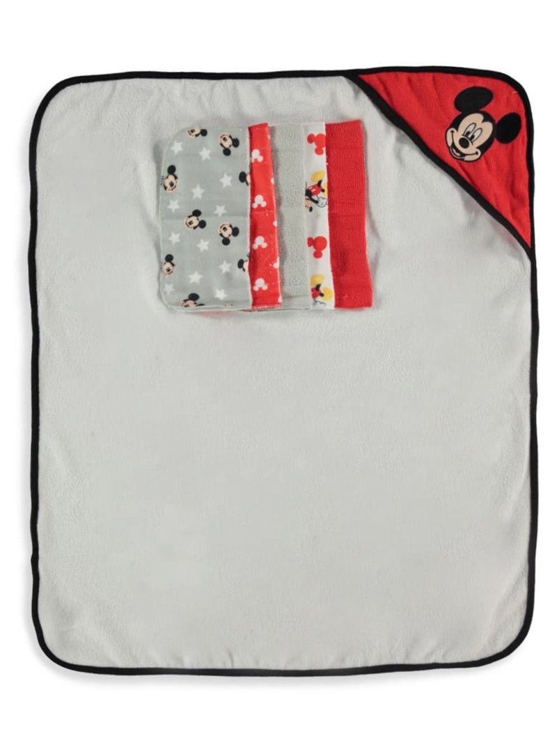 Cudlie Disney Baby Mickey Mouse Happy Face Print (Hooded Towel with 5 Piece Washcloth Set) - Image 2