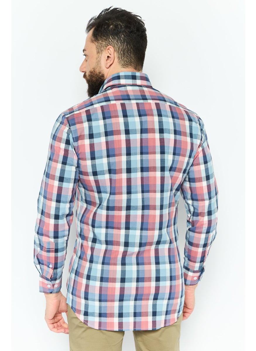 Tailorbyrd - Men Regular Fit Checkered Long Sleeves Casual Shirt, Light Blue - Image 1