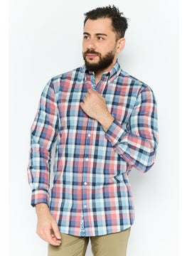 Men Regular Fit Checkered Long Sleeves Casual Shirt, Light Blue