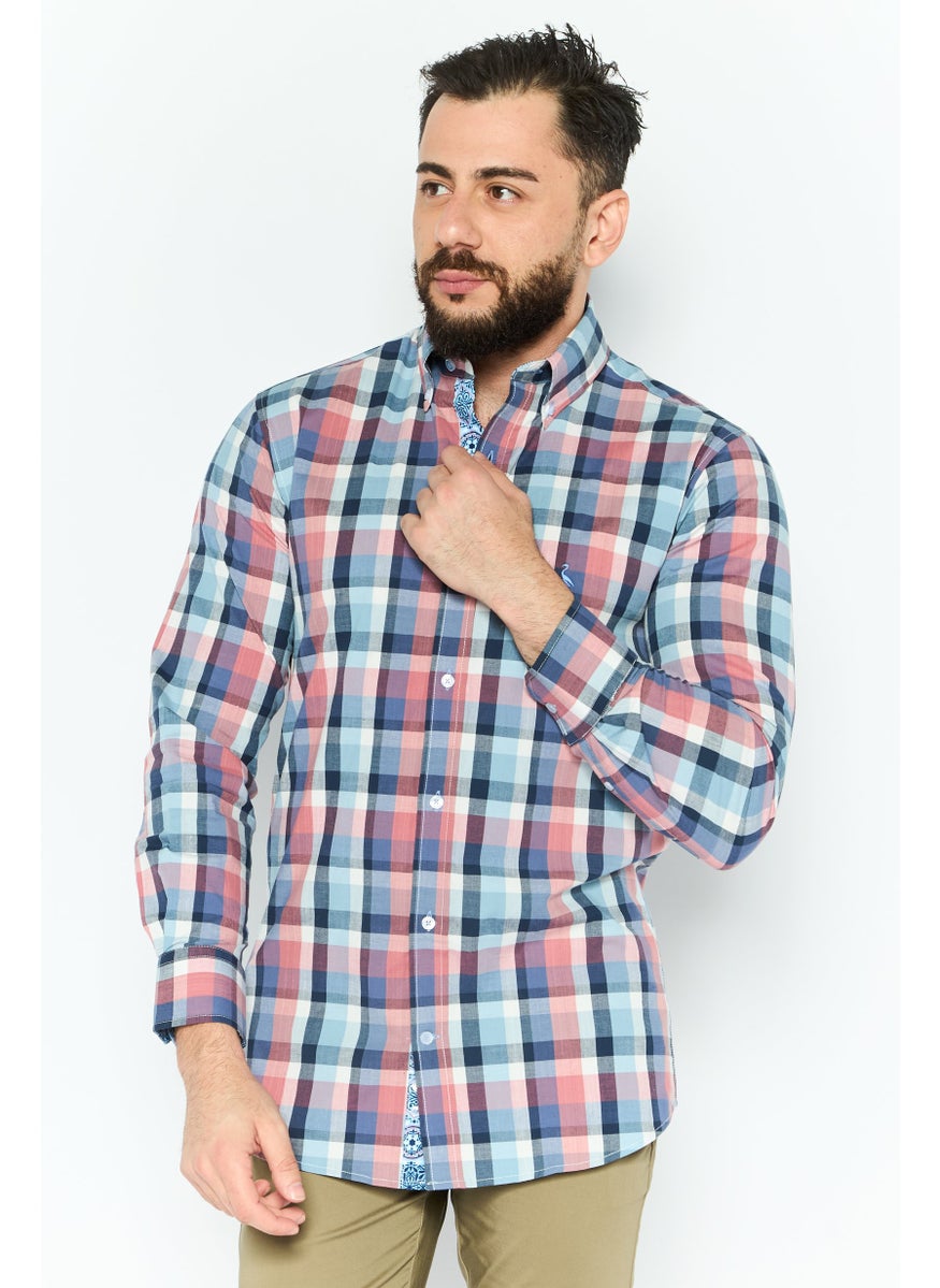 Tailorbyrd - Men Regular Fit Checkered Long Sleeves Casual Shirt, Light Blue - Image 1