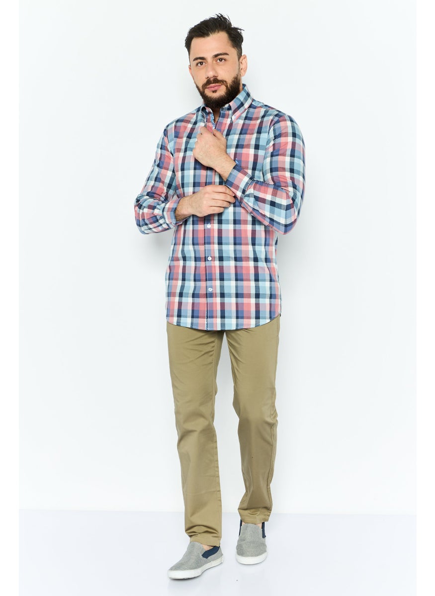 Tailorbyrd - Men Regular Fit Checkered Long Sleeves Casual Shirt, Light Blue - Image 1