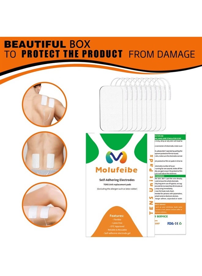 Molufeibe 10 قطع من وسادات استبدال وحدة TENS 2x4، أقطاب قابلة لإعادة الاستخدام لجهاز تحفيز العضلات، متوافقة مع AUVON TENS، TENS 7000، Etekcity Tens Unit - Image 5