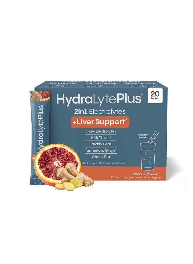 هيدراليت هيدرالايت لدعم الكبد + مزيج من الإلكتروليتات مع شوك الحليب والكركم والزنجبيل والتين الشوكي ومستخلص الشاي الأخضر، مُصمم لإعادة الترطيب السريع (برتقال الدم والزنجبيل، 20 عبوة) - Image 1