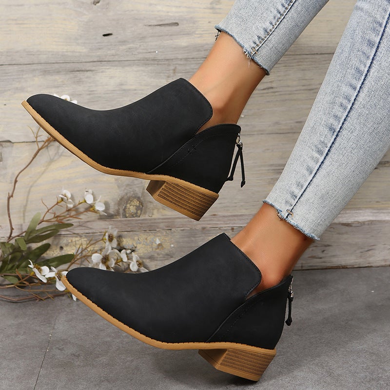British Style Short Boots Pointed Martin Boots 2024 Plus Size Thick Heel Zipper Shoes Manufacturers - Image 5