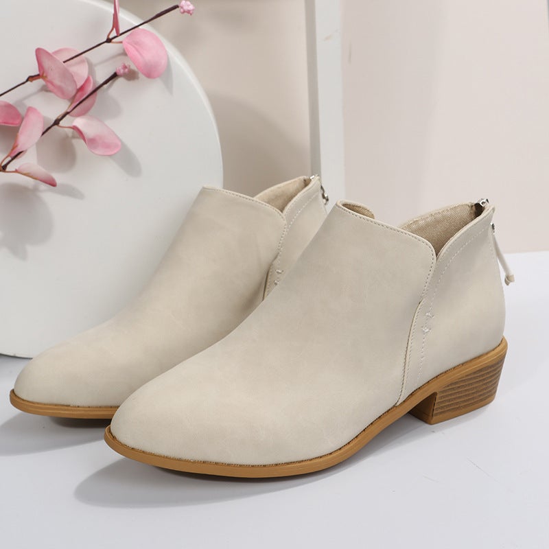 British Style Short Boots Pointed Martin Boots 2024 Plus Size Thick Heel Zipper Shoes Manufacturers - Image 1