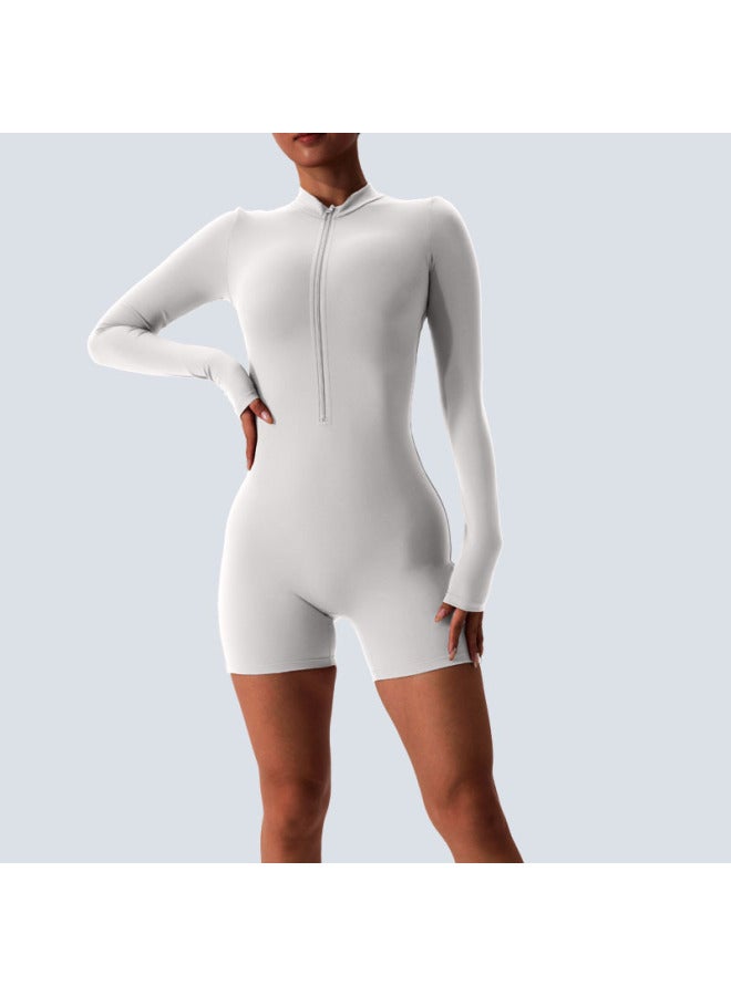 European And American Naked Half-zip Long-sleeved One-piece Yoga Clothes For Women Outdoor Fitness Sports One-piece Bodysuit