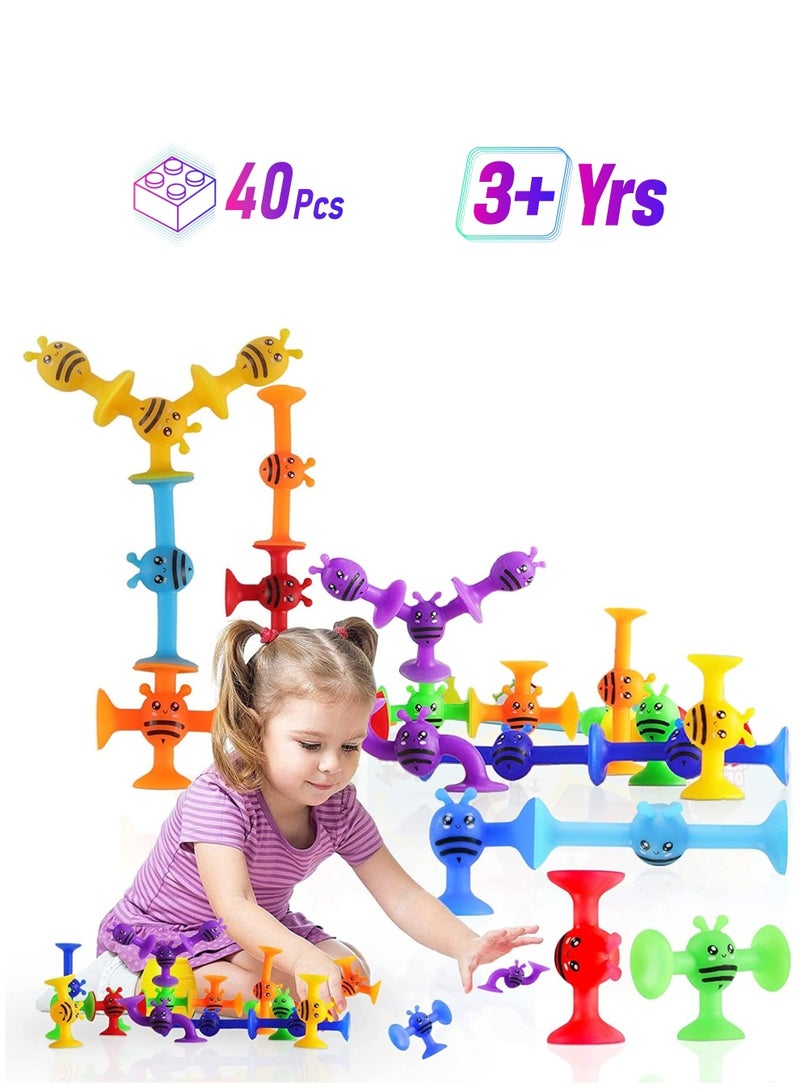 Suction Cup Toy Bath Toy 40 Pieces Montessori Toy From 3 4 5 Years Sensory Toy Soft Silicone Building Blocks Suction Toy For Stress Relief Parent-Child Interactive Game  - Image 1