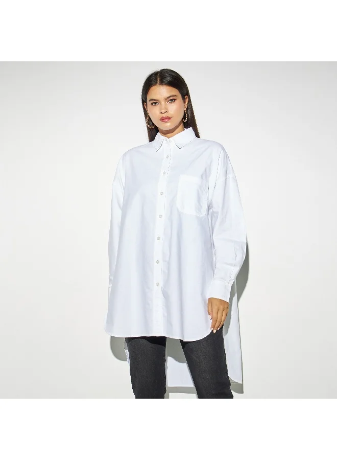 Lee Cooper Lee Cooper Longline High Low Oxford Shirt with Pocket