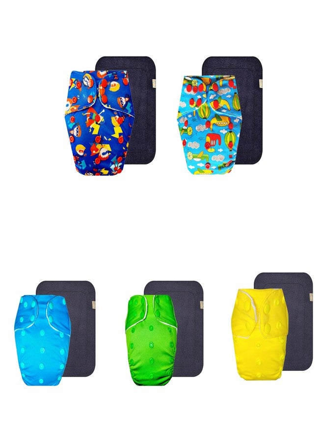 حفاضات قماشية فاخرة من دمبلدو مع حشوة سوداء (عبوة من 5) | ملائمة تمامًا | تسمح بمرور الهواء | سريعة الجفاف | تغيير حفاضات بدون قلق | من 3 أشهر إلى 3 سنوات | للجنسين - Image 1