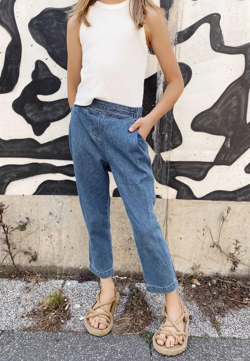 Cigit Pocket Pleated Jeans Blue