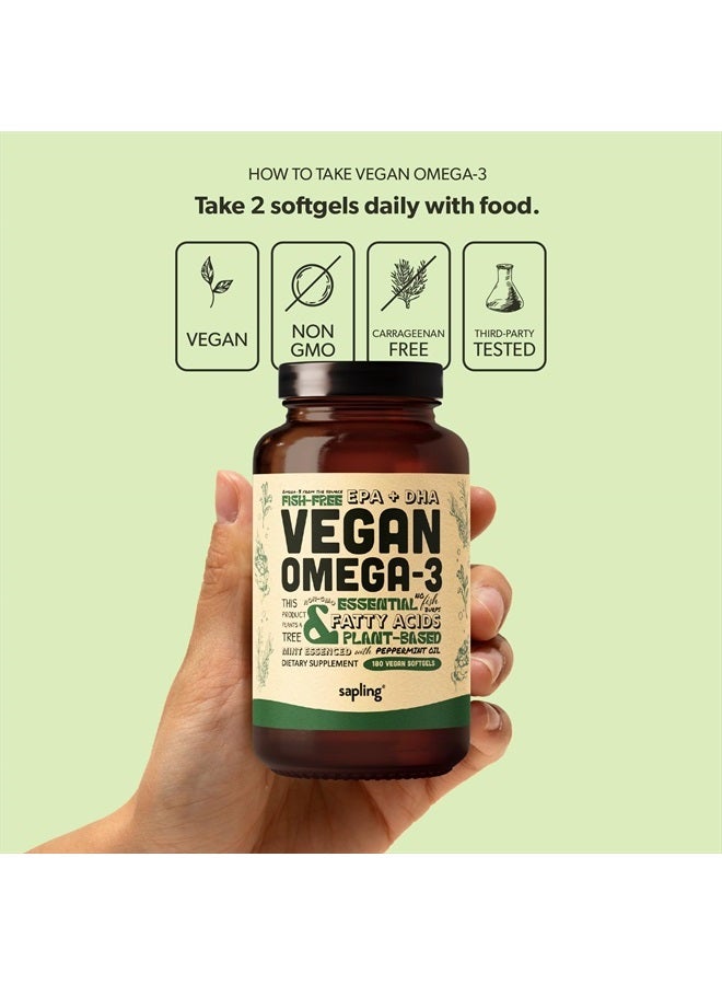 sapling Vegan Omega 3 Supplement - Plant Based DHA & EPA Fatty Acids - Carrageenan Free, Alternative to Fish Oil, Supports Heart, Brain, Joint Health - Sustainably Sourced Algae, Fish Oil Free - 180 Softgels  - Image 5