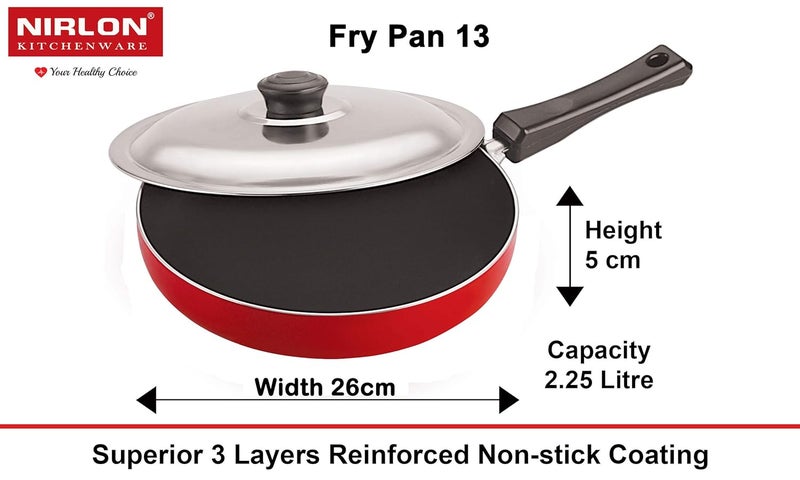 Nirlon Nirlon Non Stick Cookware Set Aluminum with PFOA Free Scratch Resistant Coating, Dishwasher Safe,4 Pieces (Red & Black) (CT12_FP13_AC_CS24)  - Image 3