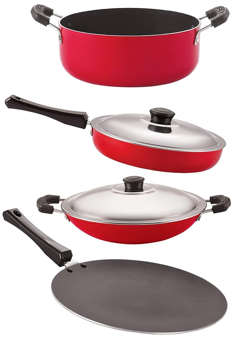 Nirlon Nirlon Non Stick Cookware Set Aluminum with PFOA Free Scratch Resistant Coating, Dishwasher Safe,4 Pieces (Red & Black) (CT12_FP13_AC_CS24)  - Image 1