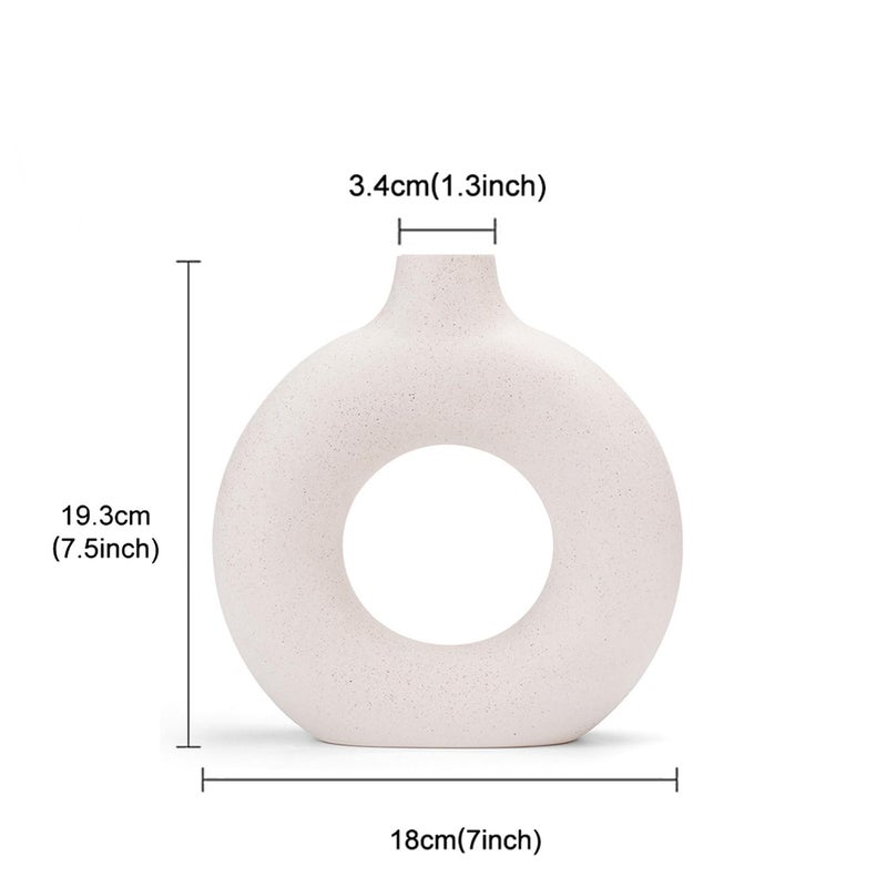 CEMABT White Donut Vase Hollow Ceramic Vase for Flowers Handmade Minimalist Boho ins Style Modern Home Decor for Wedding Dinner Table Party Living Room Office Bedroom(M) - Image 2