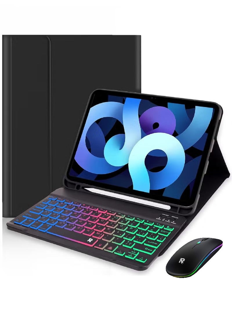3in1 Keyboard Mouse Case for iPad 10.2 9th Generation 2021/8th Gen 2020/7th Gen 2019/iPad Air 3/iPad Pro 10.5 inch ,7 Color Rainbow Backlit Detachable Keyboard with Type-C Charging Magnetic Cover, 3in1 Combo Case for iPad 10.2/10.5 inch