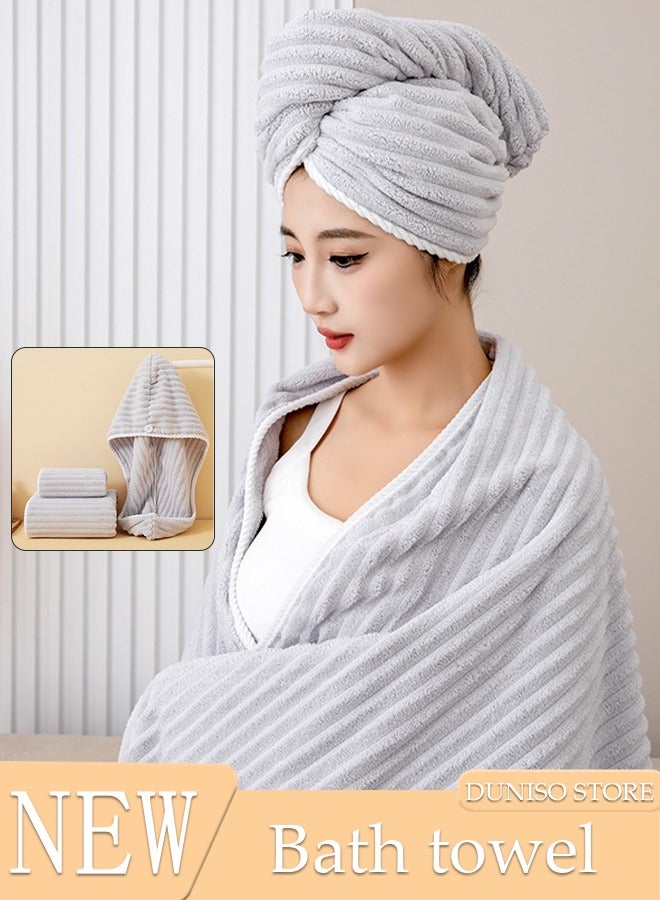 DUNISO Premium Grey Bath Towels 100% Cotton (70 x 140cm) With Hair Drying Cap(26 x 70cm), Ultra Soft and Highly Absorbent Hotel and Spa Quality Bath Towels for Bathroom - Image 1