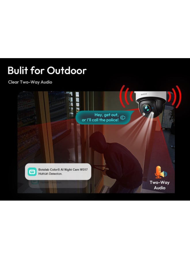 Botslab كاميرا الليل الذكية W317 ColorS AI – دقة 5MP 3K، دوران بزاوية 360°، التعرف على المشهد بالذكاء الاصطناعي، رؤية ليلية كاملة الألوان، تصميم مقاوم للعوامل الجوية IP66 - Image 4