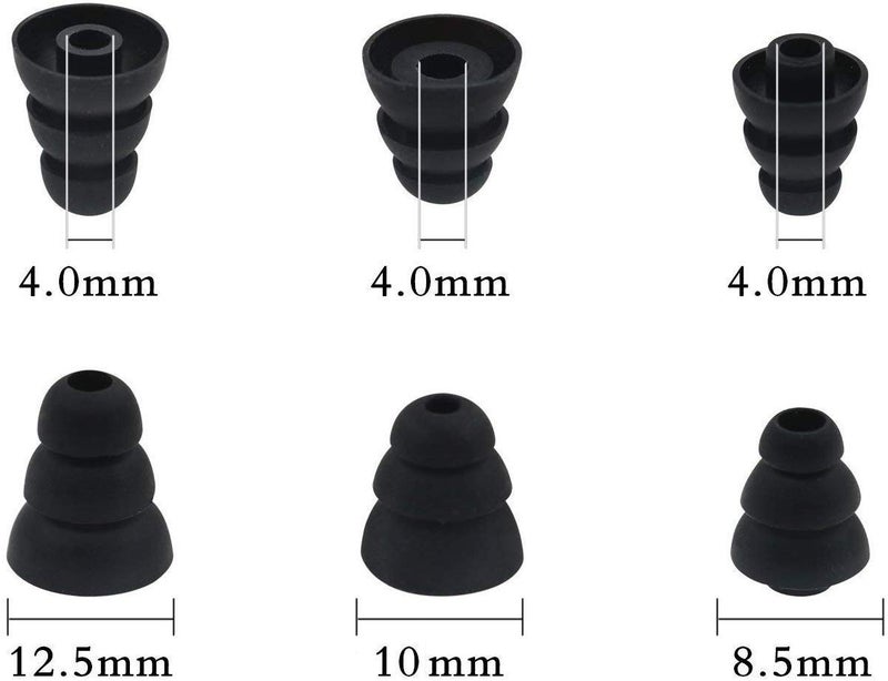 JNSA 3 Flange Noise Cancelling Triple Flange Eartips Eargels Earpads Ear Tips Gels Bud Compatible with Inside Diameter 4mm-5mm Earbuds in-Ear Earphonesï¼ˆInner Hole 4mmï¼‰,S/M/L,6 Pairs, Black 3F6P3 - Image 2
