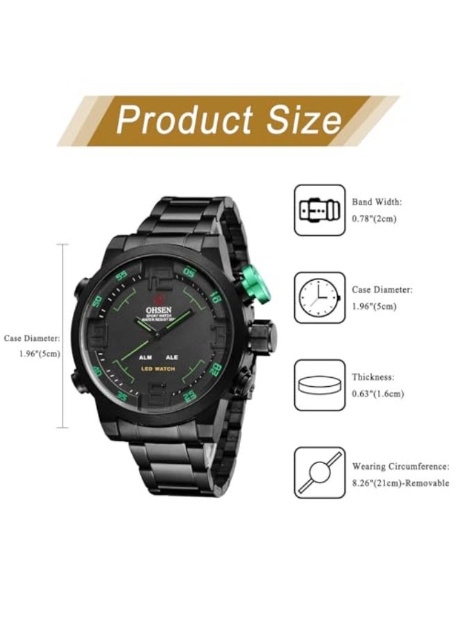 Men's Military Tactical Watch: LED Digital Analog Quartz Wrist Watch for Men Stainless Steel Strap Chronograph Alarm Waterproof Luminous Business Outdoor Sports Watches - Image 3