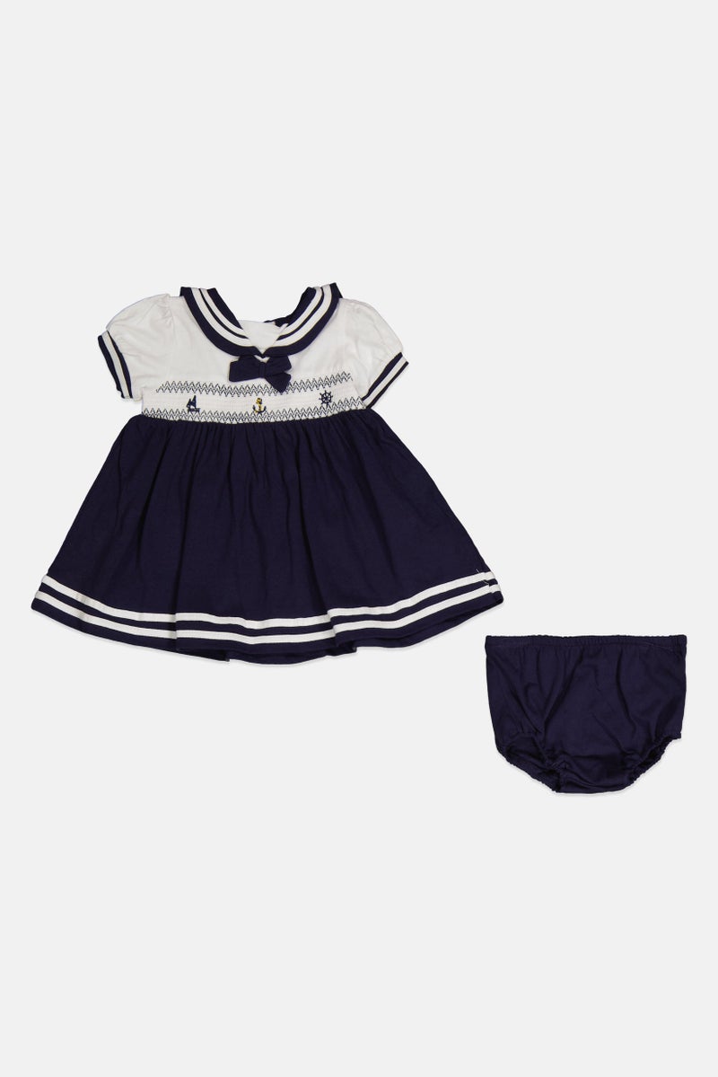 Rock-A-Bye Baby Boutique Toddlers Girl 2 Piece Embroidered Dress With Panty, Navy  - Image 1