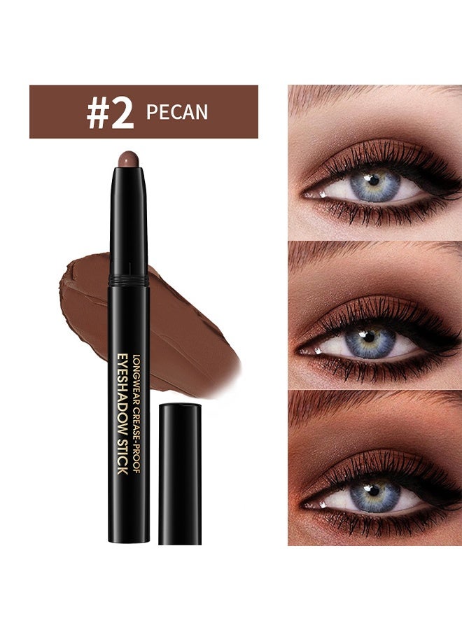 lakerain Longwear Crease-Proof Eyeshadow Stick, Waterproof Cream Eyeshadow Stick, Dark Brown Matte Eye Shadow Sticks, Cream to Powder Eyeshadow Crayon, Buildable & Blendable Long-Lasting Eye Shadow Stick, Vegan & Cruelty-Free #2 PECAN - Image 2