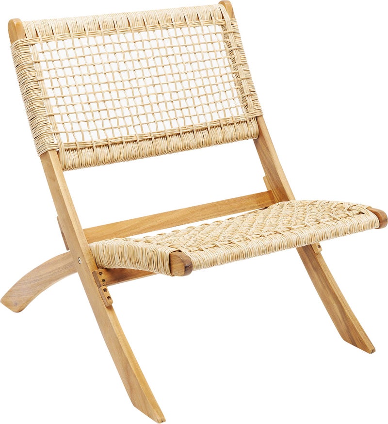 Kare Design Folding Chair Copacabana Beige Solid Wood Foldable Outdoor Braided Design Wooden Chair for Terrace Balcony Garden Living Room 73x78x60 cm HWD