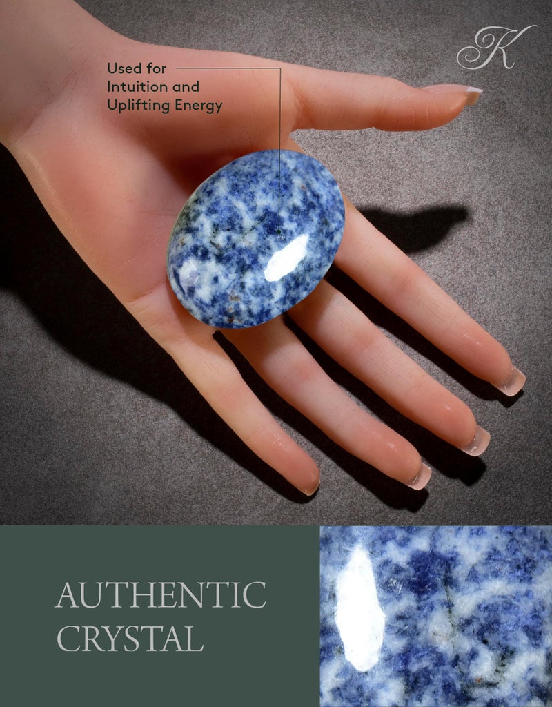 KALIFANO Sodalite Palm Stone - High Energy Iron Sodlita with Healing Properties (Information Card) Reiki Crystal Used for Increased Self Esteem - Image 3