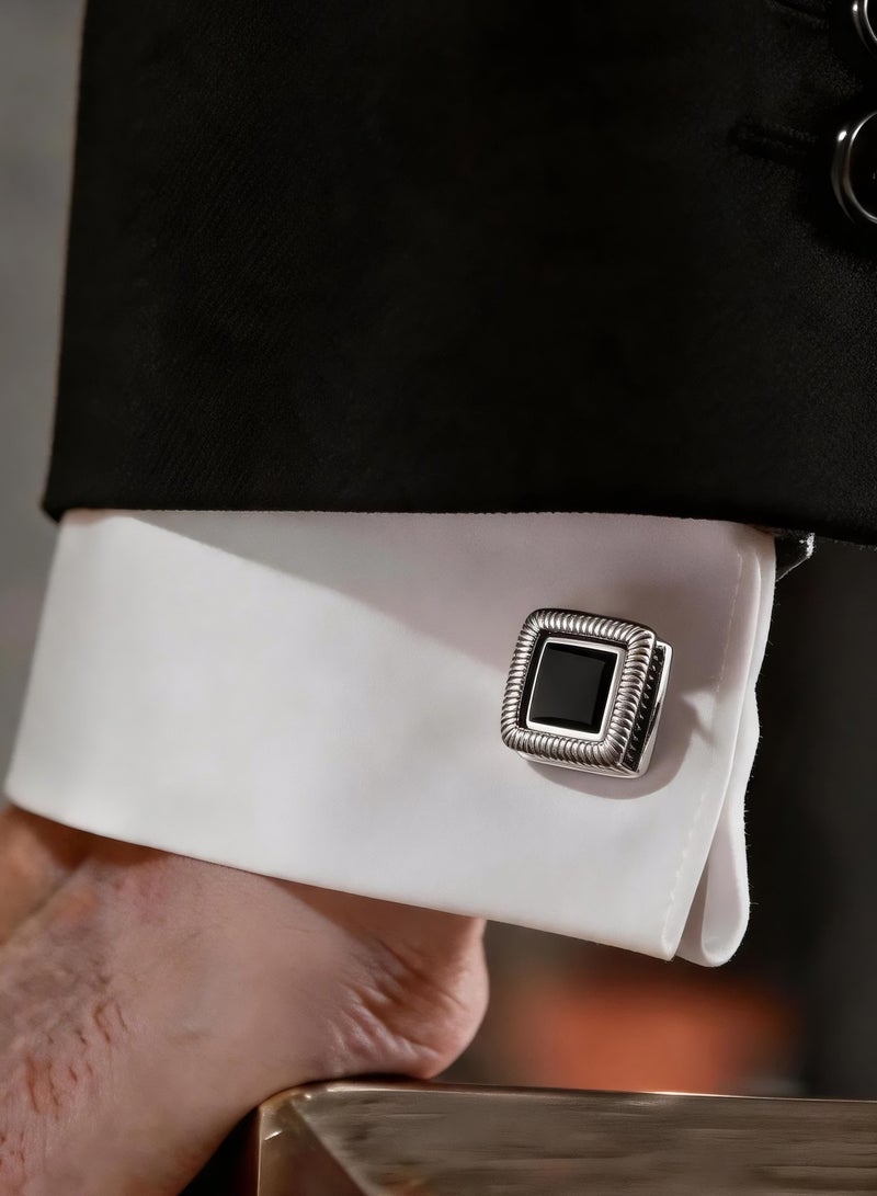 HomeNoor Vintage Square Black Enamel Cufflinks, Elegant Formal French Cufflinks for Business, Wedding and Daily Wear, Stylish Shirt Cuff Links for Special Events, Perfect Gift Idea for Men & Women - Image 1